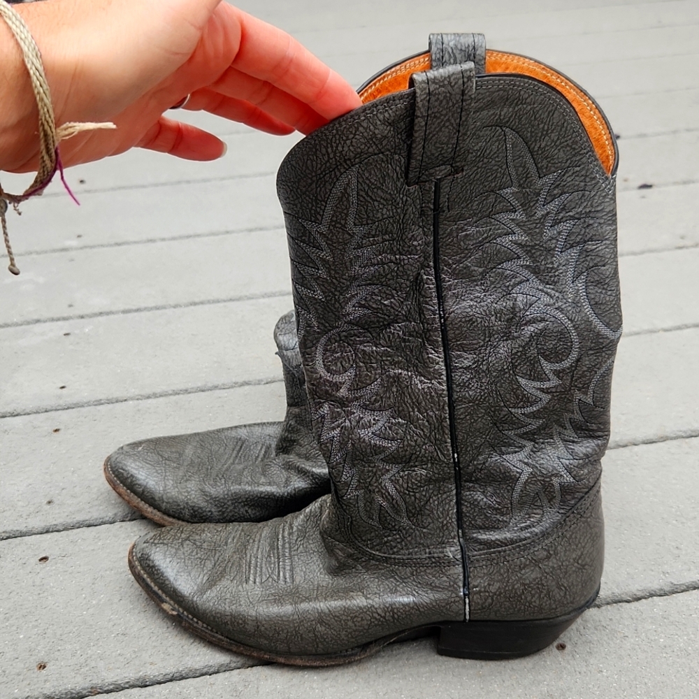 Nocona Vintage Men's 8.5 D leather Western Cowboy Boots grey gray.